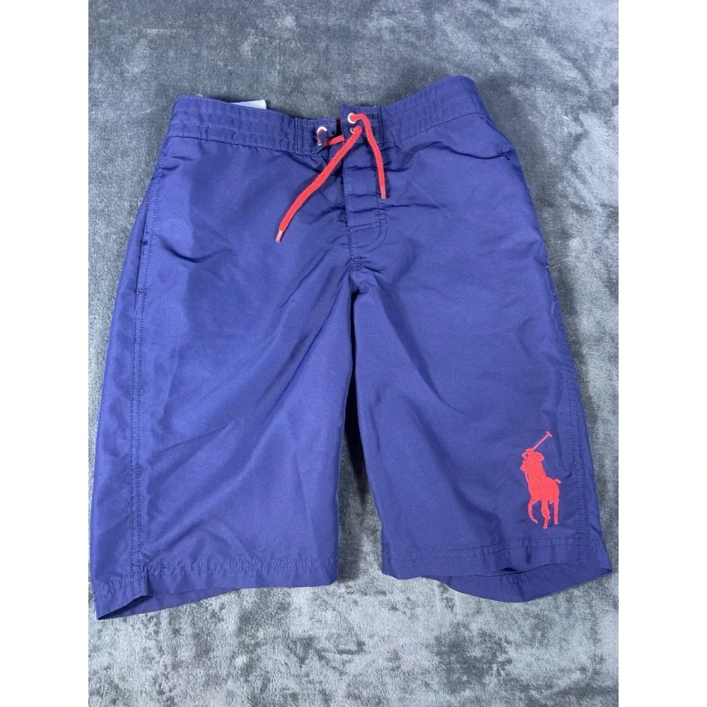 Polo Ralph Lauren Big Pony Boys Lined Swim Trunks L 14-16 Navy Blue Suit